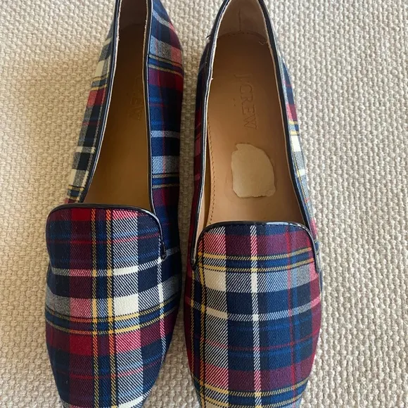 J. Crew Addie Loafer Cotton Plaid Loafers Blue,Red,Yellow, Size 9, Runs Small