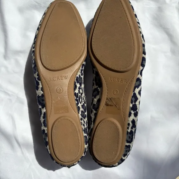 J Crew Georgie Navy Leopard Print Flats Size 9
