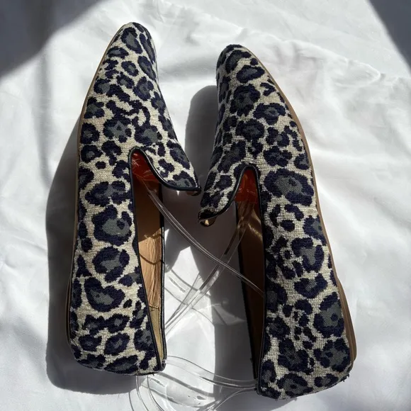 J Crew Georgie Navy Leopard Print Flats Size 9