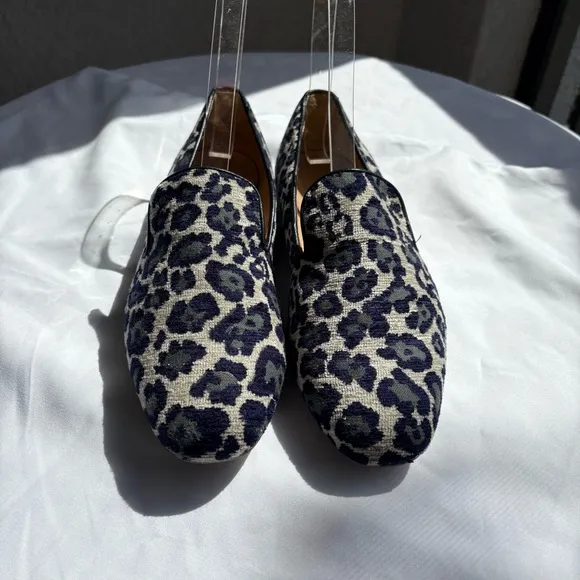 J Crew Georgie Navy Leopard Print Flats Size 9