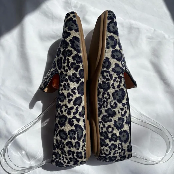 J Crew Georgie Navy Leopard Print Flats Size 9