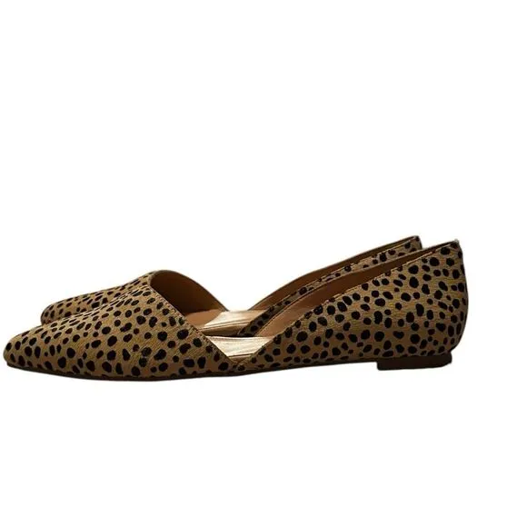 J Crew Leopard Calf Hair D’Orsay Slip on Flats | Size 10