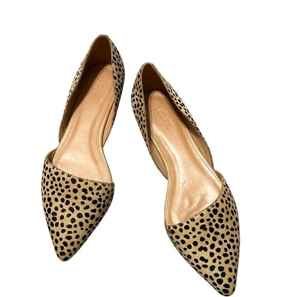 J Crew Leopard Calf Hair D’Orsay Slip on Flats | Size 10