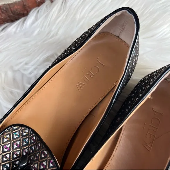 J. Crew Multicolored Black Pattern Tassel Top Pointed Toe Loafers