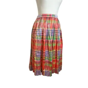 J. Crew Pleated Midi Skirt Shimmering Madras Plaid Size 14 Preppy Classic Pink
