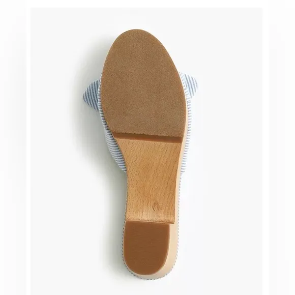 J. CREW SANDALS PRINTED BOW-HEEL MULES WOMEN’S  PLATFORM WOOD BLUE COLOR SIZE 8