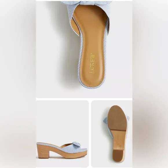 J. CREW SANDALS PRINTED BOW-HEEL MULES WOMEN’S  PLATFORM WOOD BLUE COLOR SIZE 8