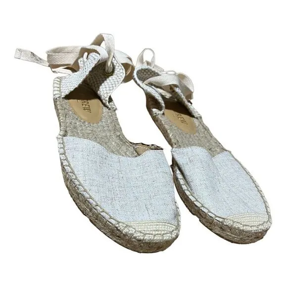 J Crew Shoes WMNS 7.5 D'Orsay Lace-up Espadrilles Beige Gold AX839 Classic Tie