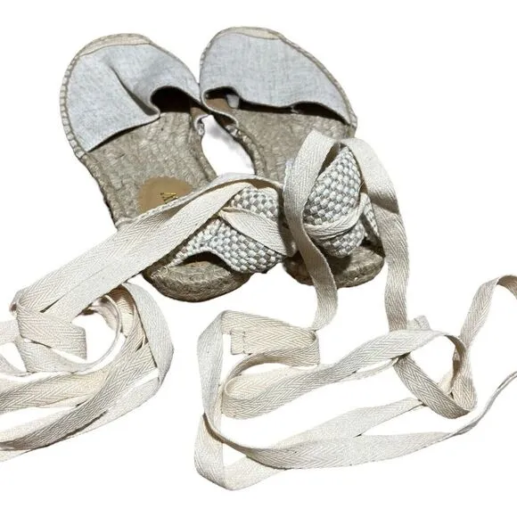 J Crew Shoes WMNS 7.5 D'Orsay Lace-up Espadrilles Beige Gold AX839 Classic Tie