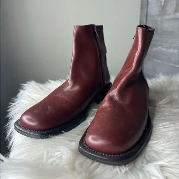 J Crew size 6 all leather maroon burgundy square toe ankle fall boots