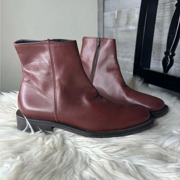 J Crew size 6 all leather maroon burgundy square toe ankle fall boots