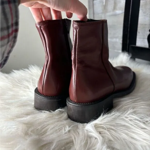 J Crew size 6 all leather maroon burgundy square toe ankle fall boots