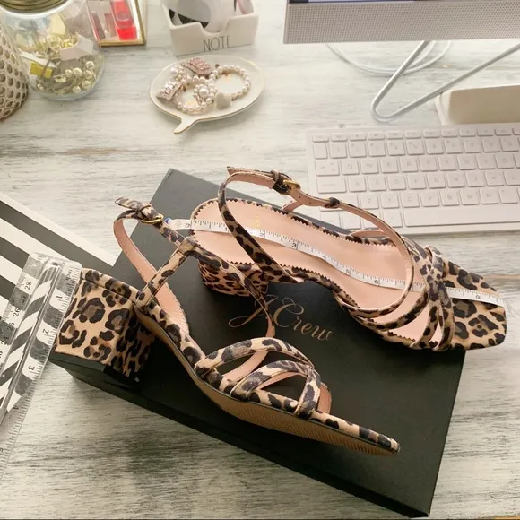 J. Crew suede leopard print strappy heeled sandals size 7