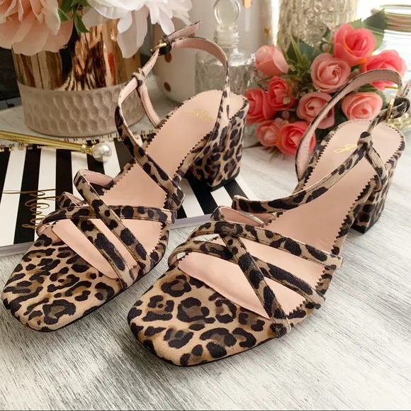 J. Crew suede leopard print strappy heeled sandals size 7