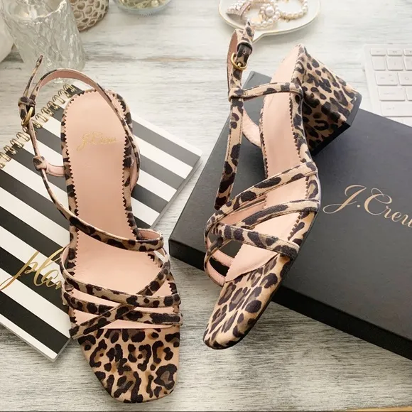 J. Crew suede leopard print strappy heeled sandals size 7