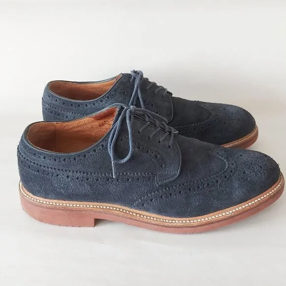 J Crew Suede Loafers Men Size 10 Blue Wing Tips Toe Cap Preppy Academia Workwear