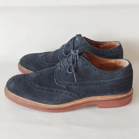 J Crew Suede Loafers Men Size 10 Blue Wing Tips Toe Cap Preppy Academia Workwear