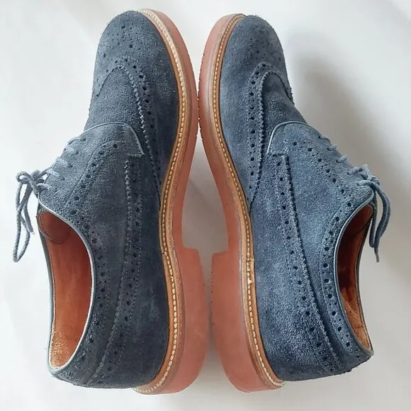 J Crew Suede Loafers Men Size 10 Blue Wing Tips Toe Cap Preppy Academia Workwear
