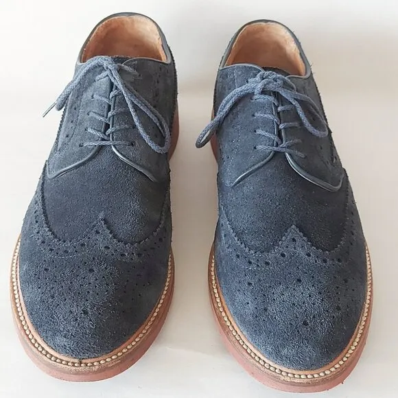 J Crew Suede Loafers Men Size 10 Blue Wing Tips Toe Cap Preppy Academia Workwear