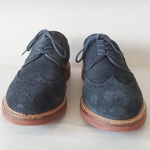 J Crew Suede Loafers Men Size 10 Blue Wing Tips Toe Cap Preppy Academia Workwear