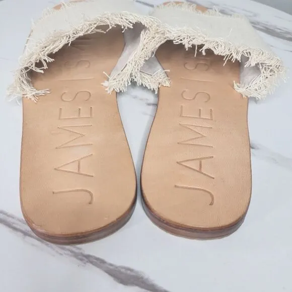 JAMES SMITH Denim Fray Slides in Sand Size 37