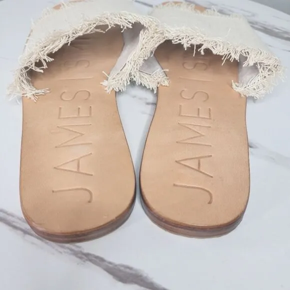 JAMES SMITH Denim Fray Slides in Sand Size 37
