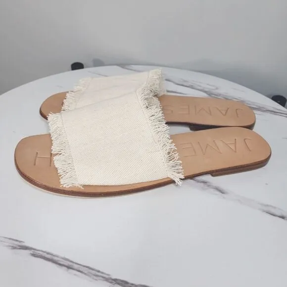 JAMES SMITH Denim Fray Slides in Sand Size 37