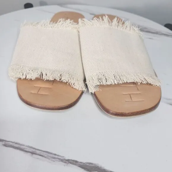 JAMES SMITH Denim Fray Slides in Sand Size 37