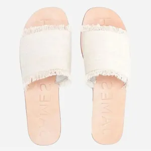 JAMES SMITH Denim Fray Slides in Sand Size 37