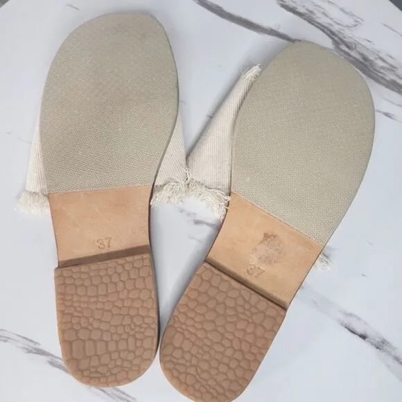 JAMES SMITH Denim Fray Slides in Sand Size 37