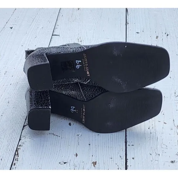 Janet &amp; Janet Women's ITALIAN Cracked Black Ankle Pull On Boots US 6.5 EU 37 NEW