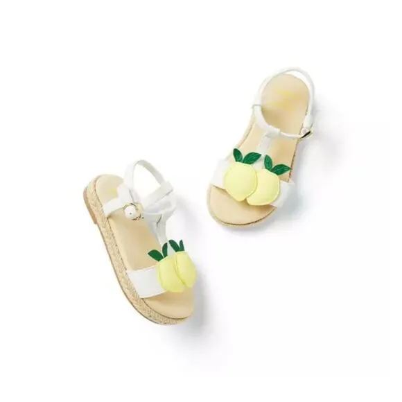 Janie &amp; Jack Gingham Lemon Sandal in White &amp; Yellow Size 5