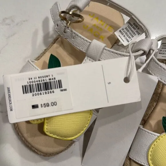 Janie &amp; Jack Gingham Lemon Sandal in White &amp; Yellow Size 5