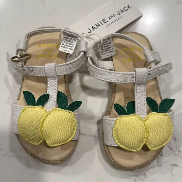Janie &amp; Jack Gingham Lemon Sandal in White &amp; Yellow Size 5