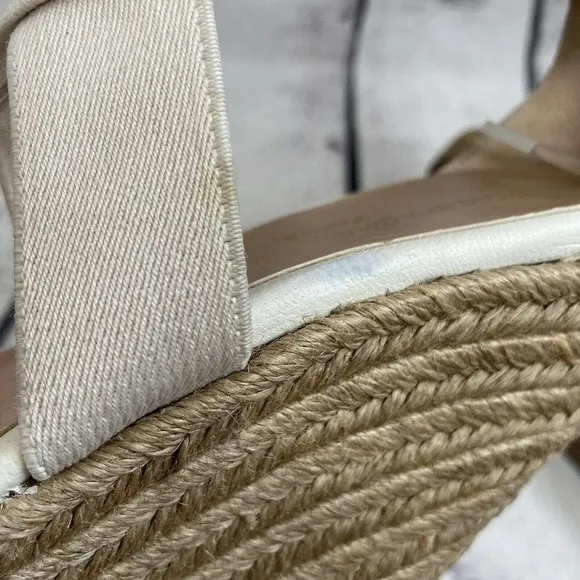 Jean Michel Cazabat Ivory Leather Textile Espadrille‎ Wedge Sandals Size 6.5