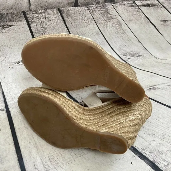 Jean Michel Cazabat Ivory Leather Textile Espadrille‎ Wedge Sandals Size 6.5
