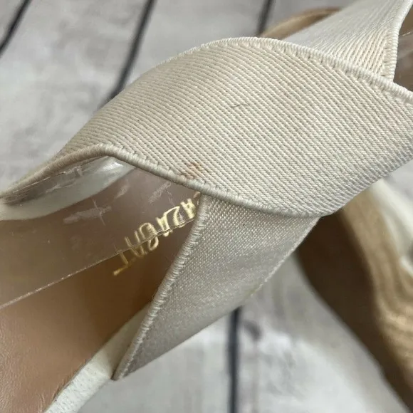 Jean Michel Cazabat Ivory Leather Textile Espadrille‎ Wedge Sandals Size 6.5