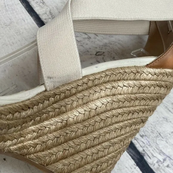 Jean Michel Cazabat Ivory Leather Textile Espadrille‎ Wedge Sandals Size 6.5