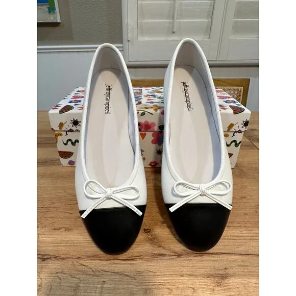 Jeffrey Campbell Arabesque Ballet Flats White Black Leather Size 7.5 NIB Preppy