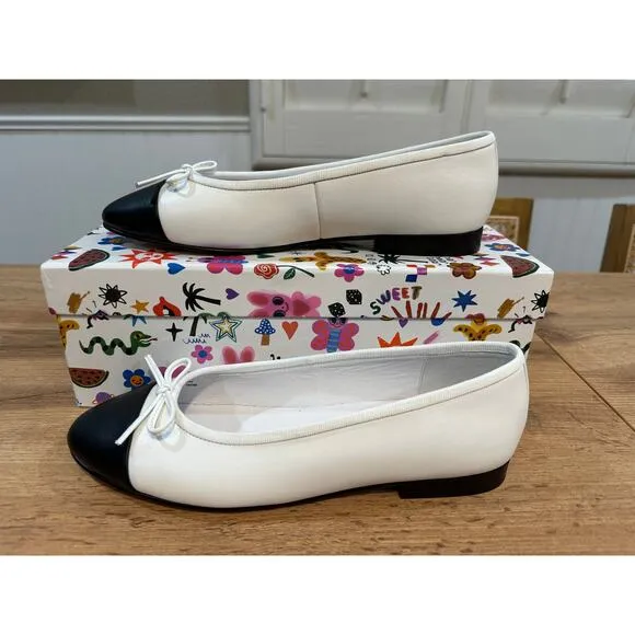 Jeffrey Campbell Arabesque Ballet Flats White Black Leather Size 7.5 NIB Preppy