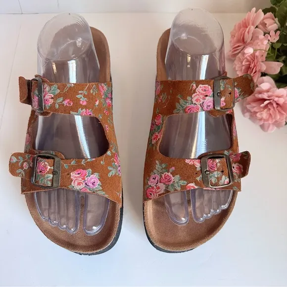 Jeffrey Campbell Aurelia Brown Floral Suede Buckle Strap Platform Sandal