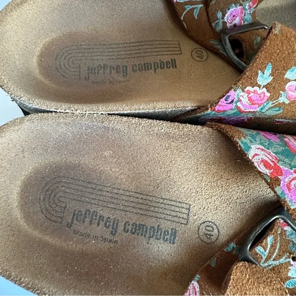 Jeffrey Campbell Aurelia Brown Floral Suede Buckle Strap Platform Sandal