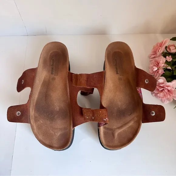 Jeffrey Campbell Aurelia Brown Floral Suede Buckle Strap Platform Sandal