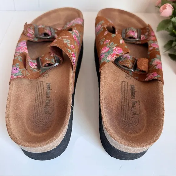 Jeffrey Campbell Aurelia Brown Floral Suede Buckle Strap Platform Sandal