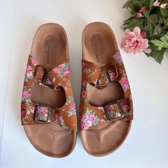 Jeffrey Campbell Aurelia Brown Floral Suede Buckle Strap Platform Sandal