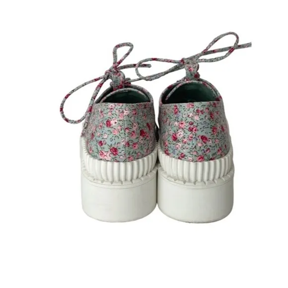 Jeffrey Campbell B2School BlueFloral Fabric Platform LaceUp Lug Sole Size 8