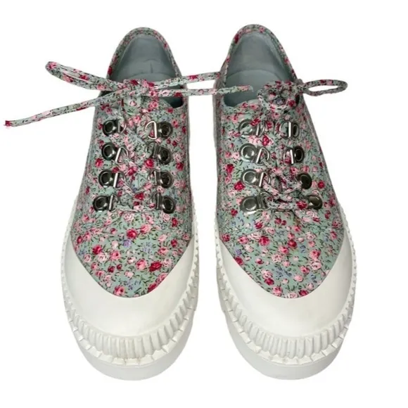 Jeffrey Campbell B2School BlueFloral Fabric Platform LaceUp Lug Sole Size 8