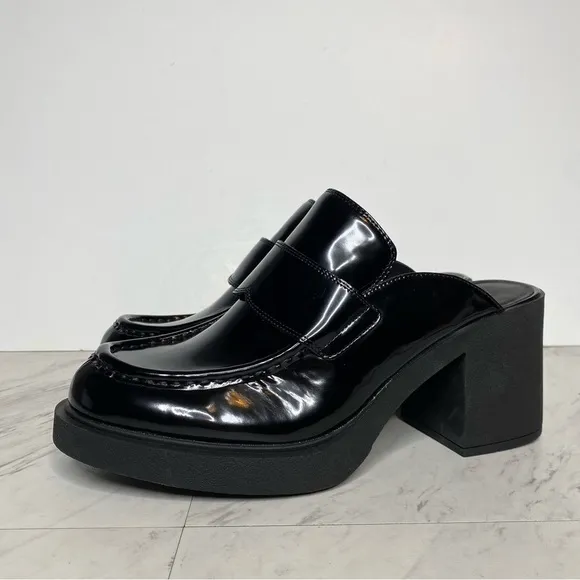 Jeffrey Campbell Kerri Black Patent Leather Heeled Loafer Mule 11