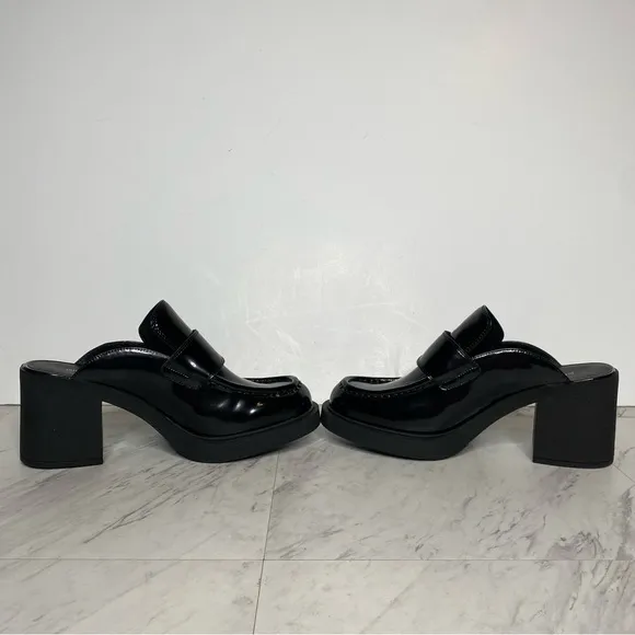 Jeffrey Campbell Kerri Black Patent Leather Heeled Loafer Mule 11
