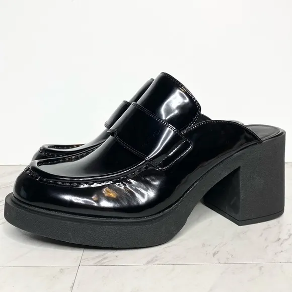 Jeffrey Campbell Kerri Black Patent Leather Heeled Loafer Mule 11